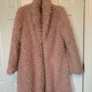 Women's Lined Pink Faux Fur Coat Small EUC